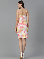 Kotty Tie and Dye Printed Shoulder Straps Sleeveless Above Knee Bodycon Holi Dress