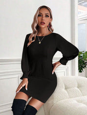 Kotty Solid Bishop Sleeves Sheath Dress