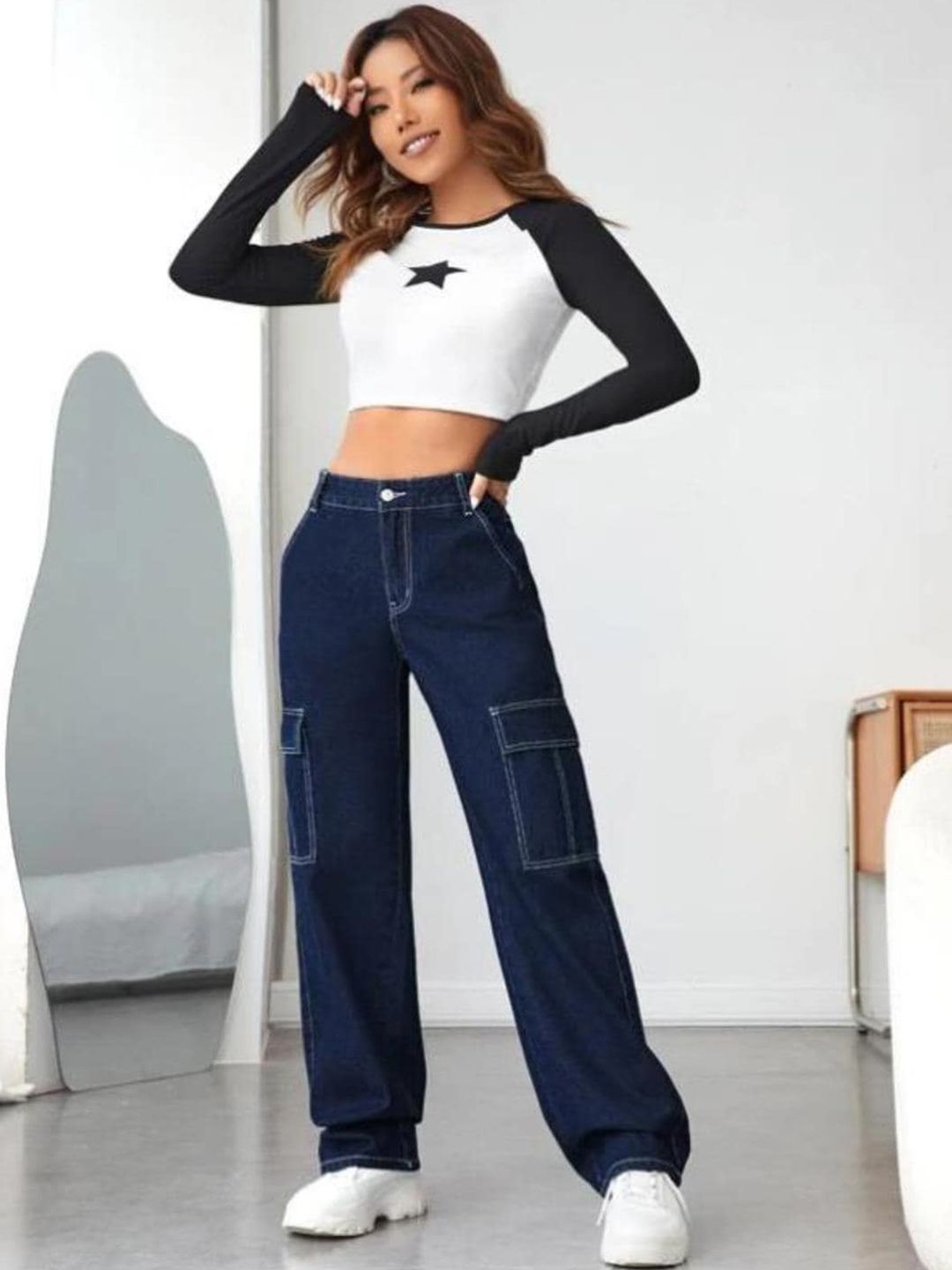 Kotty Women Blue Jean Straight Fit High Rise Clean Look Stretchable Jeans