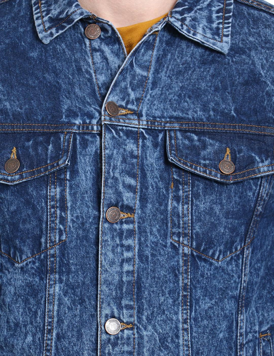 Kotty Men Blue Solid Denim Jacket