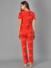 Kotty Women Red & Black Printed Night Suit