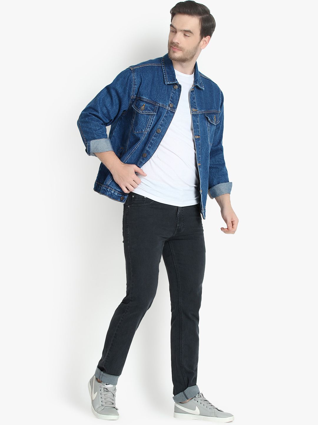 Kotty Men Blue Solid Denim Jacket