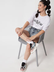 Kotty Women White Typography Printed Oversized T-shirt
