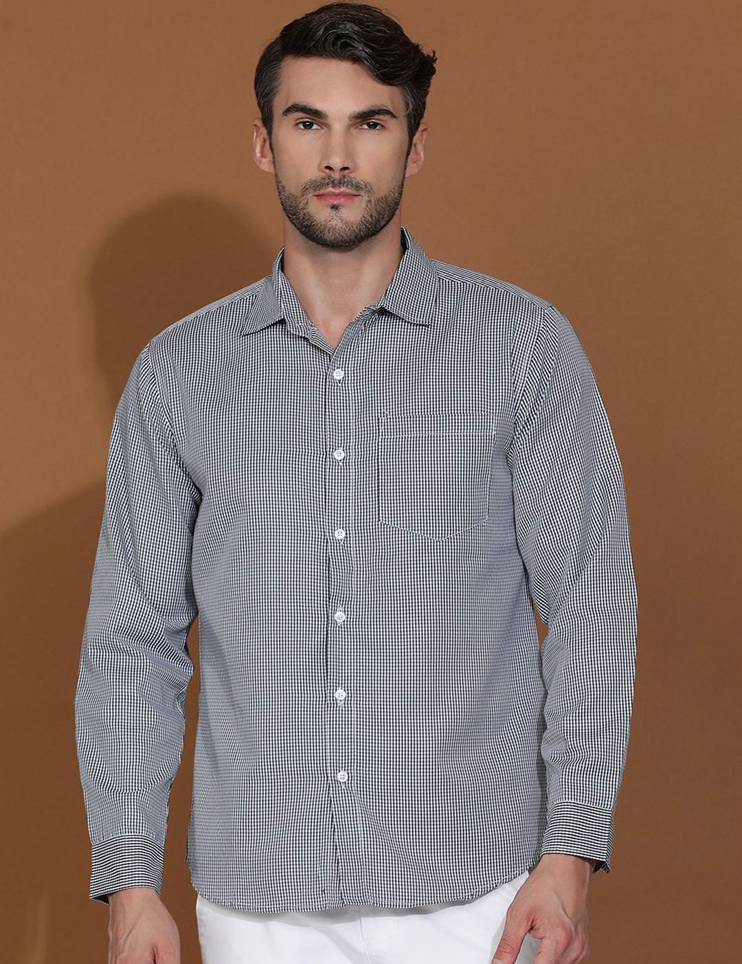 Kotty New Micro Checks Spread Collar Casual Shirt