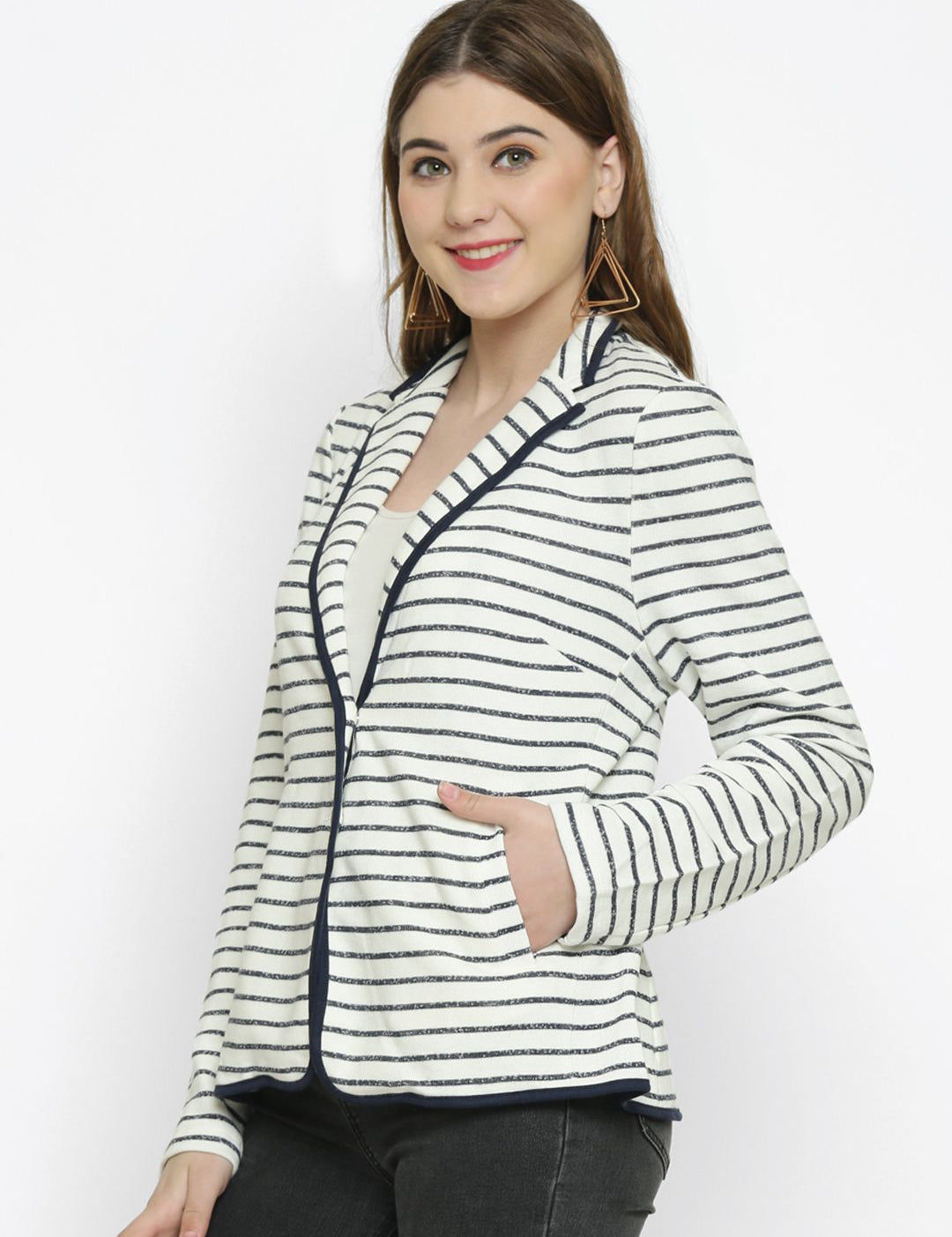 Kotty Women White Striped Tailored Jacket