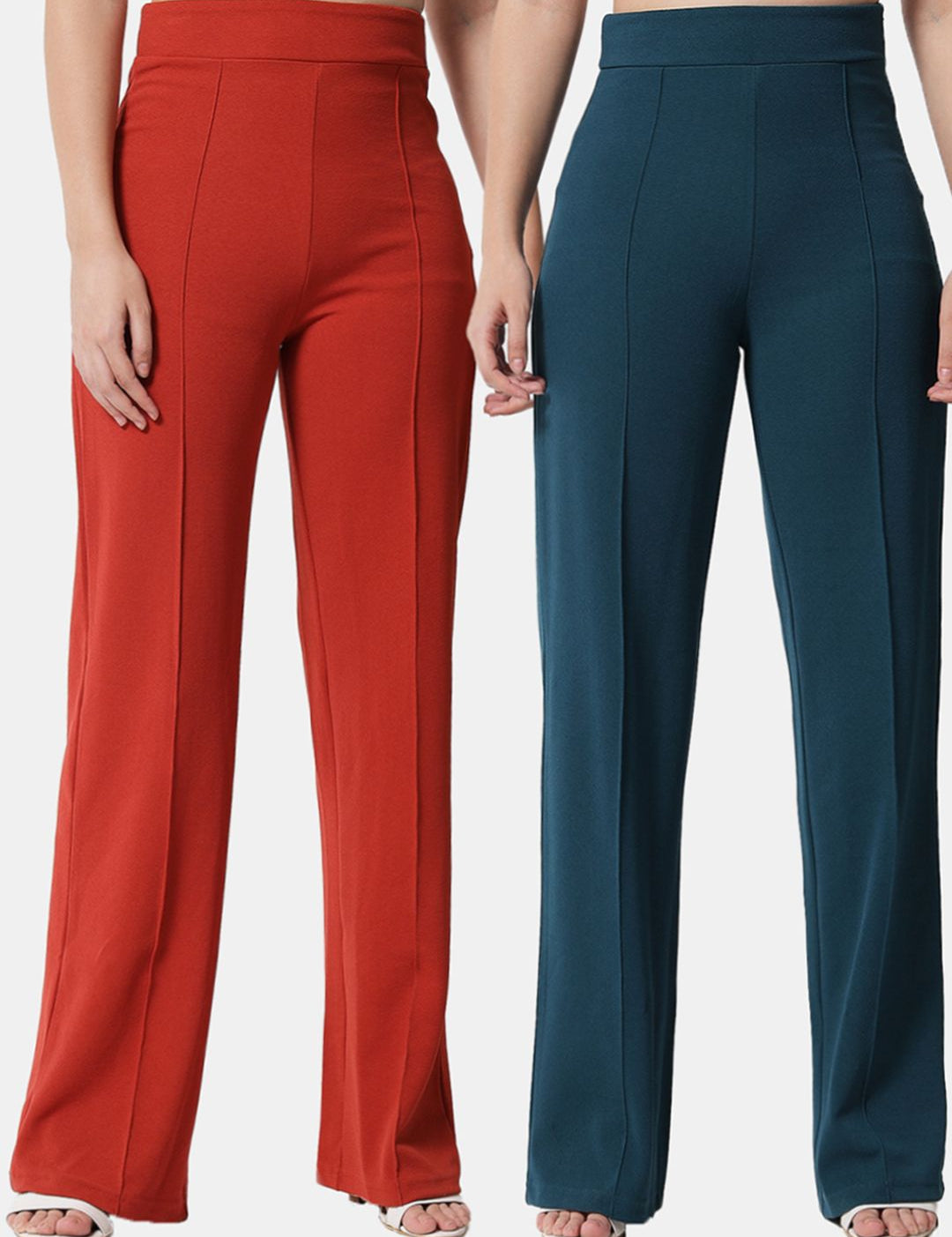 Kotty Women Pack Of 2 Relaxed Straight Leg High-Rise Easy Wash Trousers