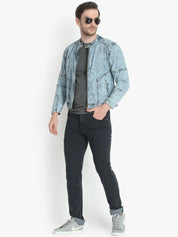 Kotty Men Blue Solid Denim Jacket