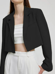 Kotty Black Crop Notched Lapel Collar Regular Fit Blazer