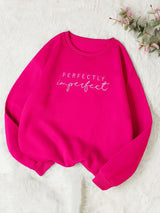 Kotty Pink Typography Printed Long Sleeves Fleece Pullover Sweatshirt