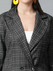 KOTTY BIZwear Grey Checked Double-Breasted Overcoat