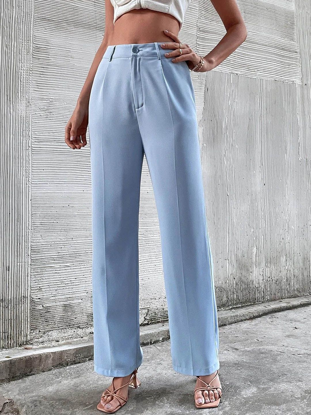 KOTTY BIZwear Women Blue Straight Fit High-Rise Trousers