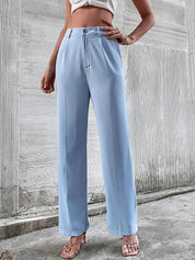 KOTTY BIZwear Women Blue Straight Fit High-Rise Trousers