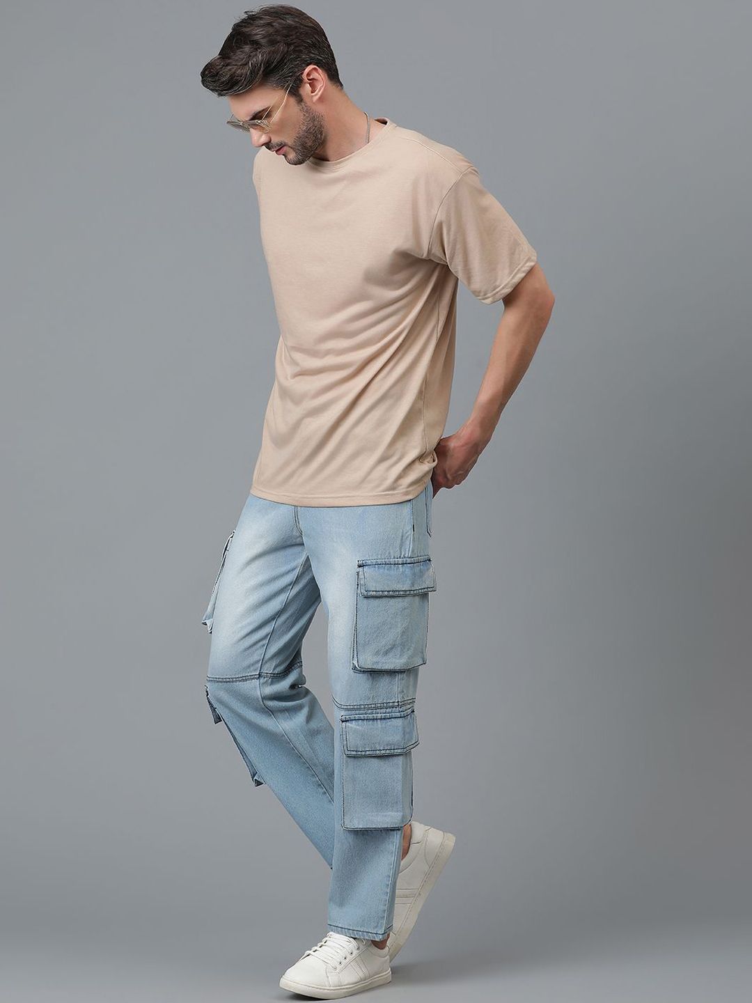 Kotty Men Jean Low-Rise Slash Knee Light Fade Stretchable Jeans