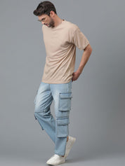 Kotty Men Jean Low-Rise Slash Knee Light Fade Stretchable Jeans