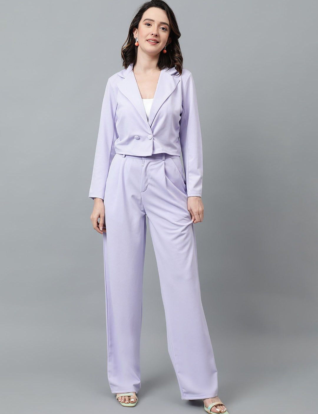 KOTTY BIZwear Purple Notched Lapel Collar Blazer & Mid Rise Trouser