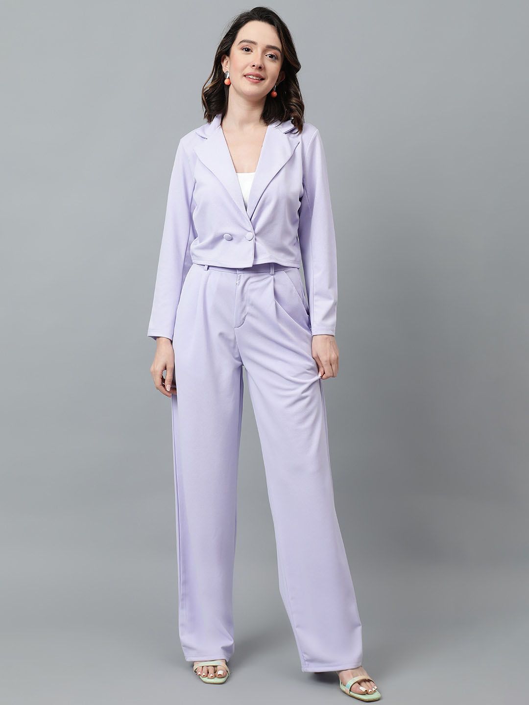 KOTTY BIZwear Purple Notched Lapel Collar Blazer & Mid Rise Trouser