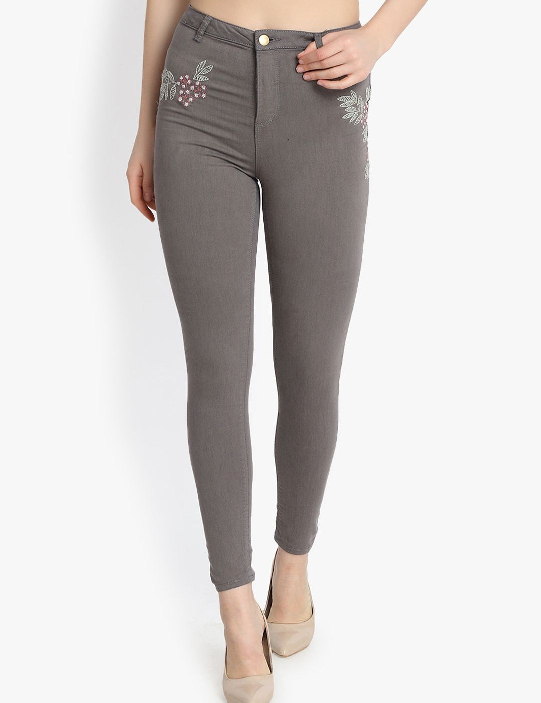 Kotty Women Grey Skinny Fit High-Rise Clean Look Stretchable Jeans