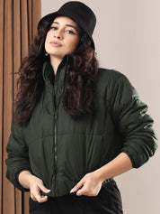 Kotty Women Mock Collar Solid Casual Insulator Puffer Jacket
