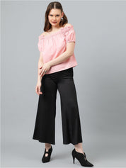 Kotty Pink Off-Shoulder Puff Sleeves Bardot Top