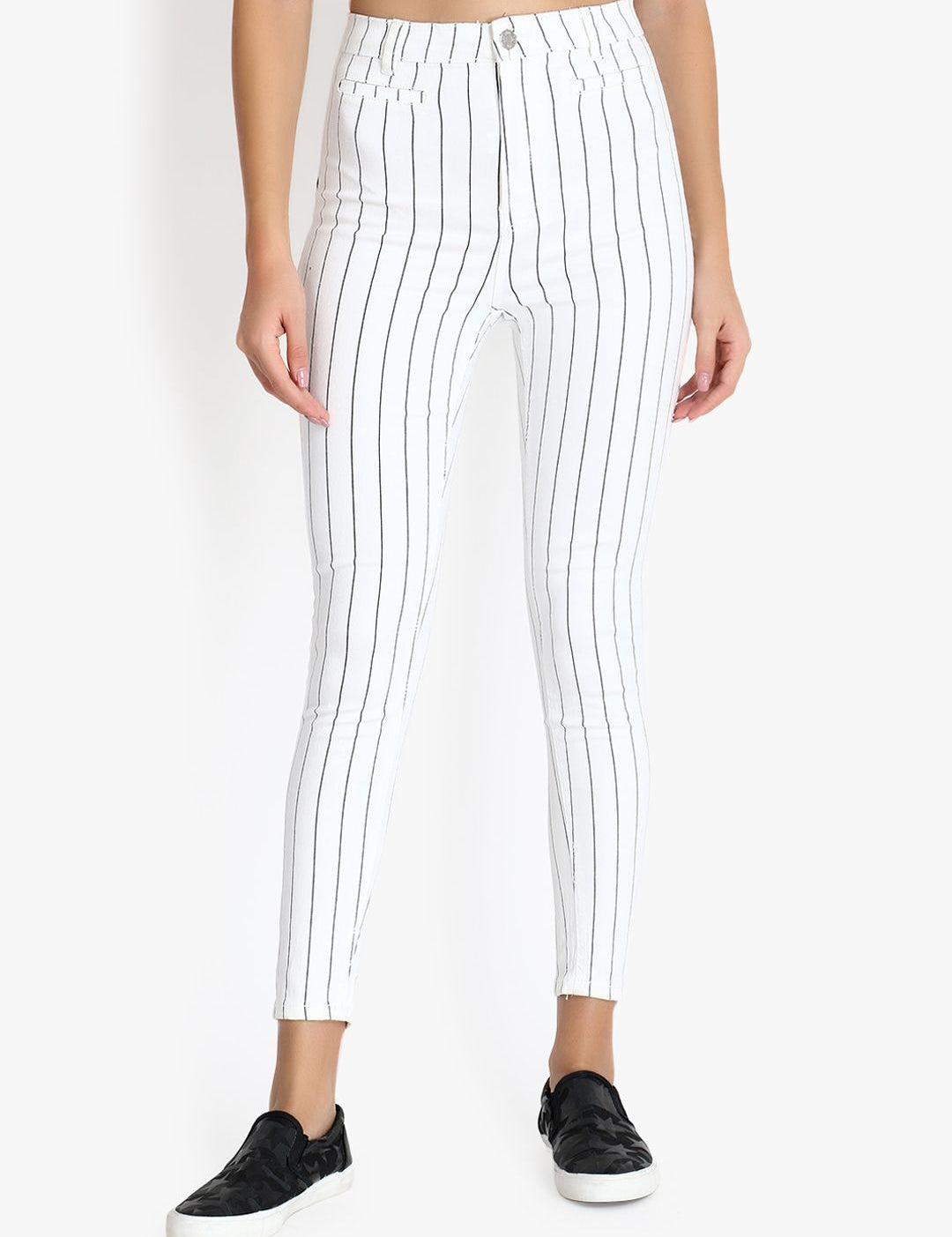 Kotty Women White & Black Skinny Fit High-Rise Clean Look Jeans