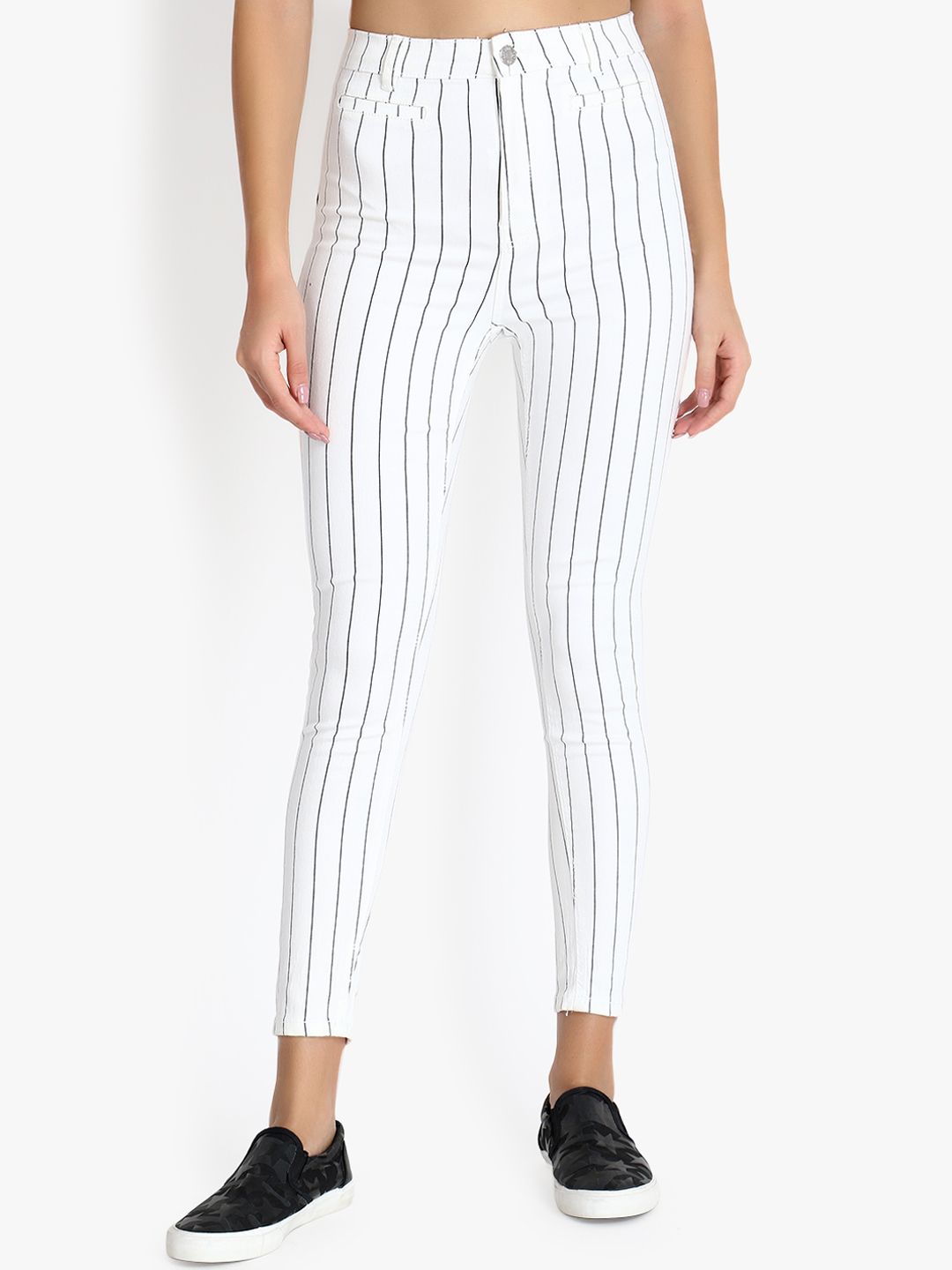 Kotty Women White & Black Skinny Fit High-Rise Clean Look Jeans