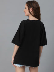 Kotty Graphic Printed Round Neck  Drop-Shoulder Sleeves Pure Cotton Oversized T-shirt