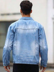 Kotty Spread Collar Washed Crop Denim Jacket