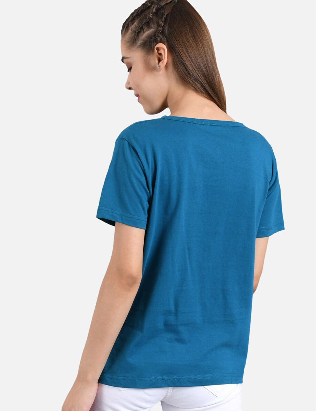 Kotty Women Mustard Yellow & Blue Set of 2 Printed Round Neck T-shirts