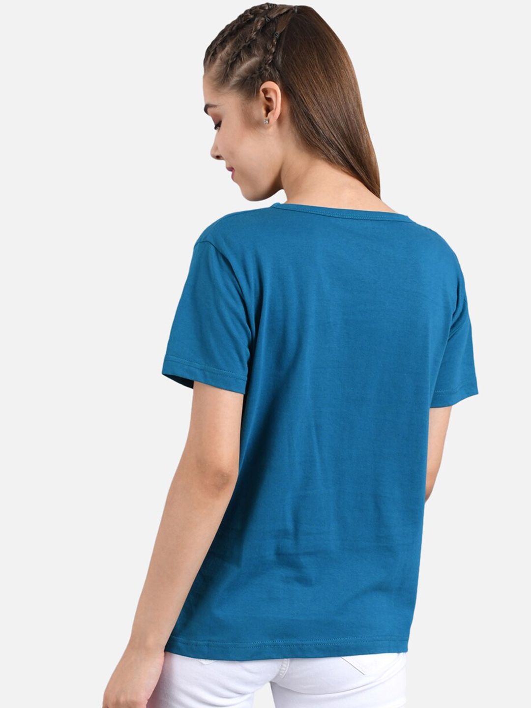 Kotty Women Mustard Yellow & Blue Set of 2 Printed Round Neck T-shirts