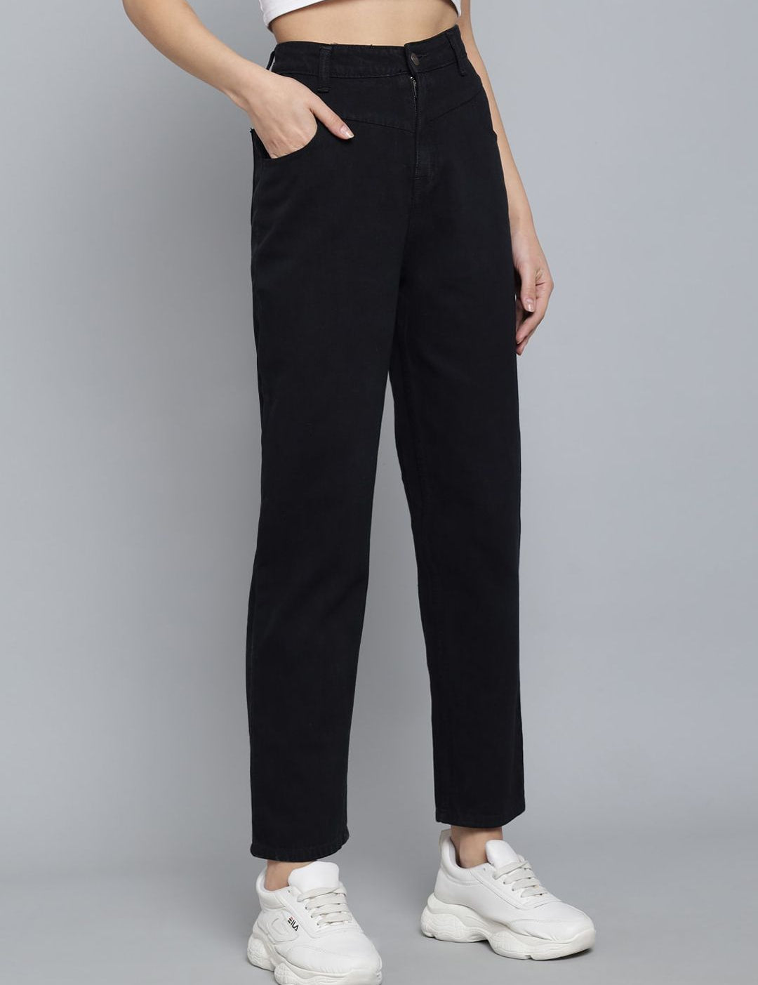 Kotty Women Black Jean Boyfriend Fit Crop High-Rise Jeans