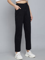 Kotty Women Black Jean Boyfriend Fit Crop High-Rise Jeans