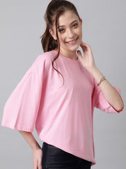 KOTTY Basics Pink Round Neck Oversized T-shirt