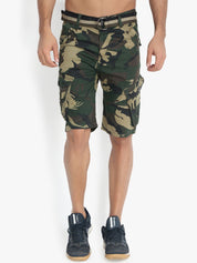 Kotty Men Olive Green & Beige Printed Regular Fit Cargo Shorts