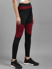 Kotty Women Maroon & Black Colourblocked Tights