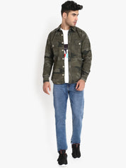 Kotty Men Olive Green Camouflage Printed Jacket