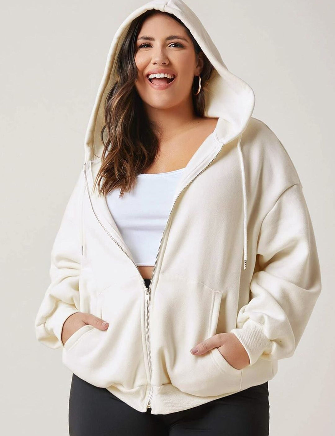 Kotty Plus Size Hooded Fleece Front-Open Sweatshirt