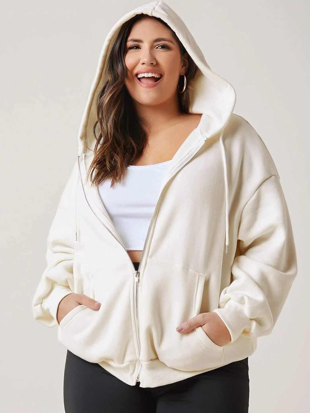 Kotty Plus Size Hooded Fleece Front-Open Sweatshirt