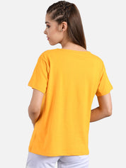 Kotty Women Yellow Printed Round Neck T-shirt