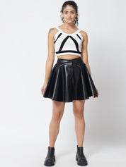 Kotty Women Black Solid Leather Flared Mini Skirt