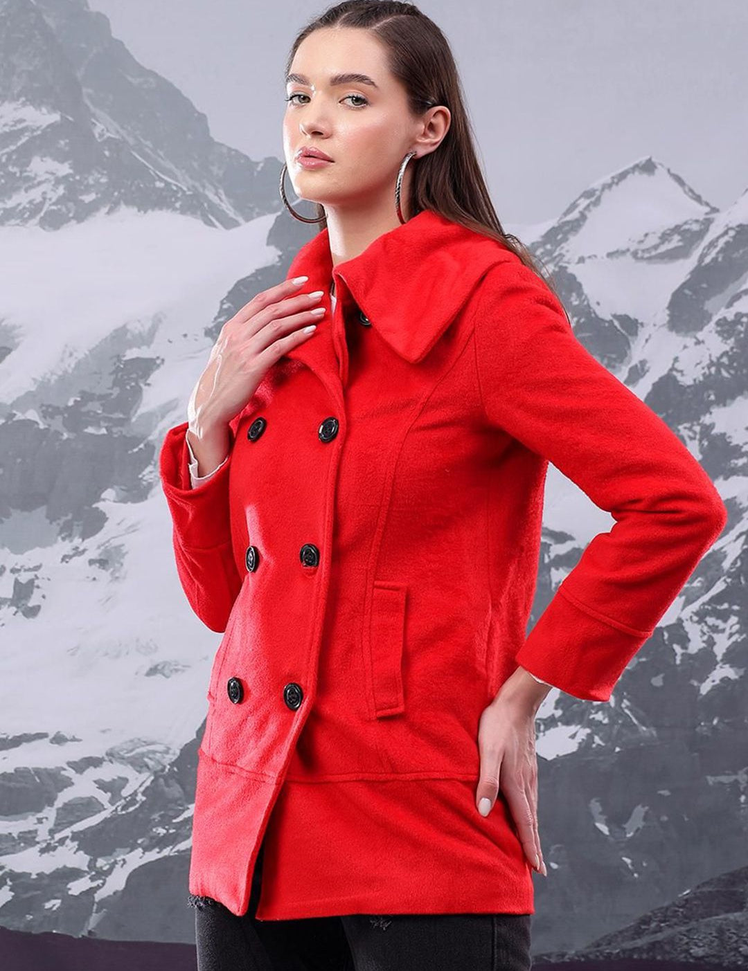 Kotty Women Spread Collar Double Breasted Overcoat