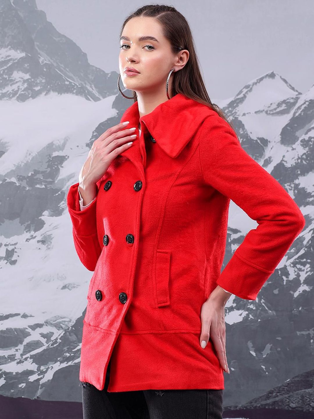 Kotty Women Spread Collar Double Breasted Overcoat