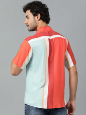 Kotty Men Cuban Collar Striped Casual Shirt