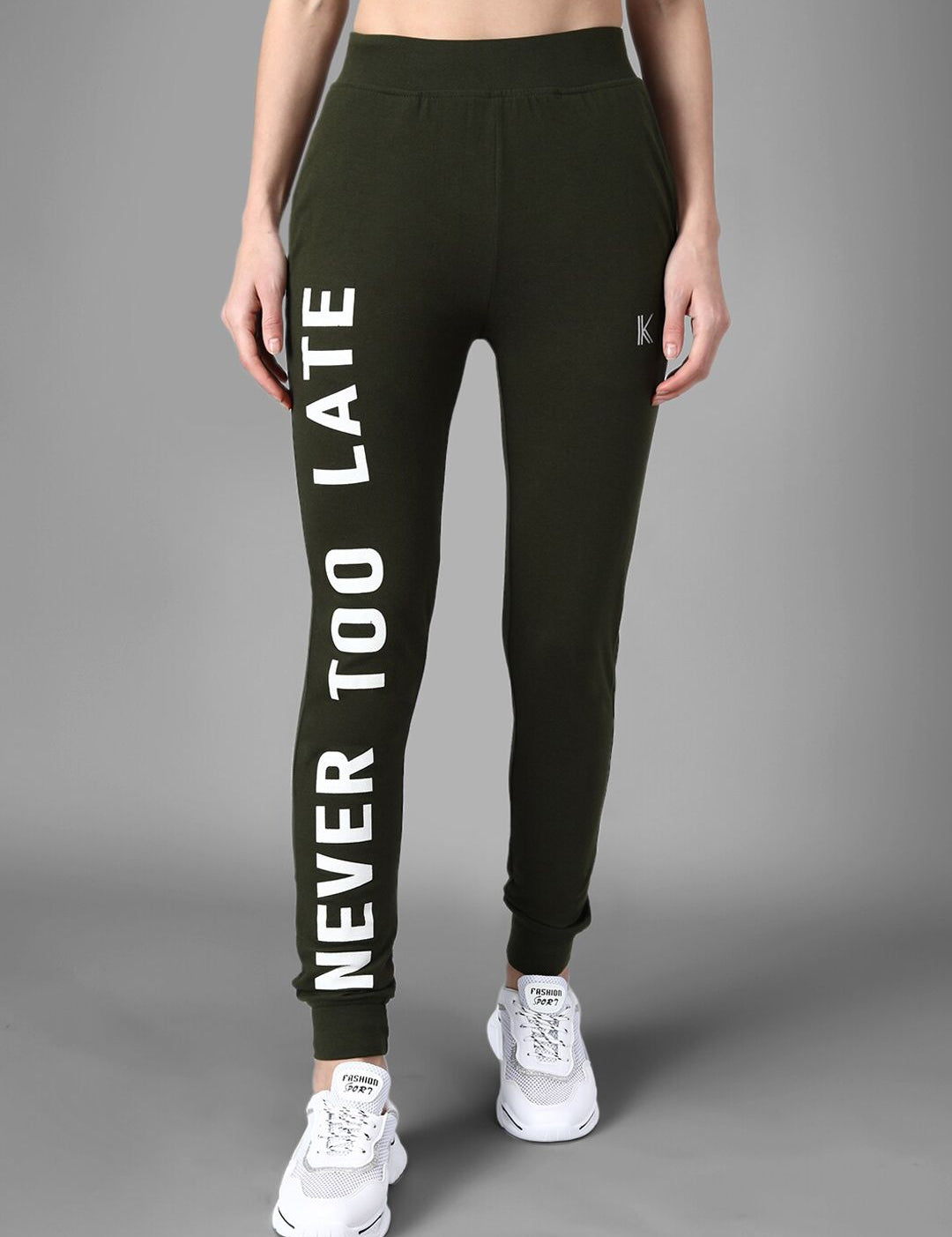 Kotty Women Olive Green & White Printed Joggers