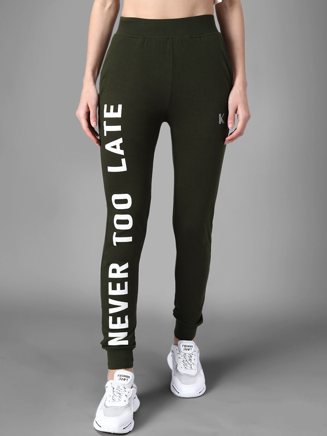 Kotty Women Olive Green & White Printed Joggers