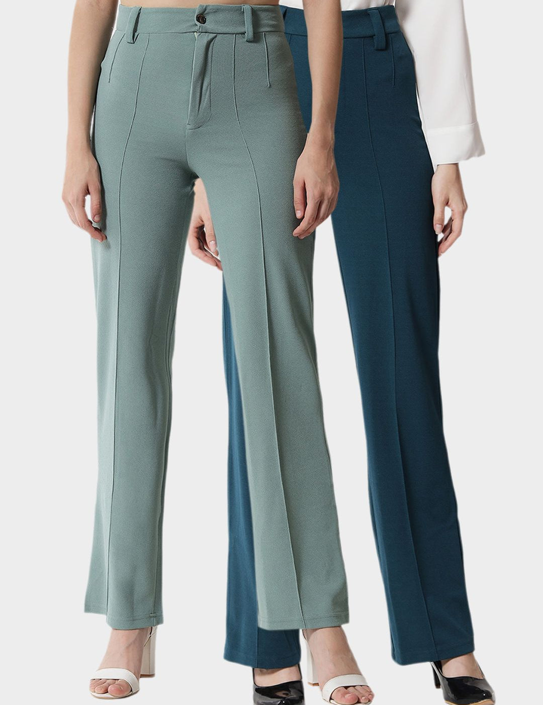 KOTTY BIZwear Women Pack Of 2 Straight Fit High-Rise Easy Wash Relaxed Trousers