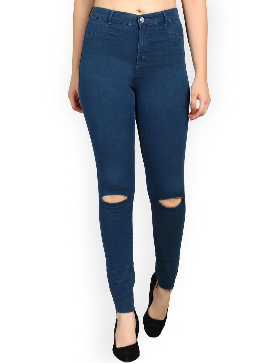 Kotty Women Blue Skinny Fit High-Rise Slash Knee Jeans