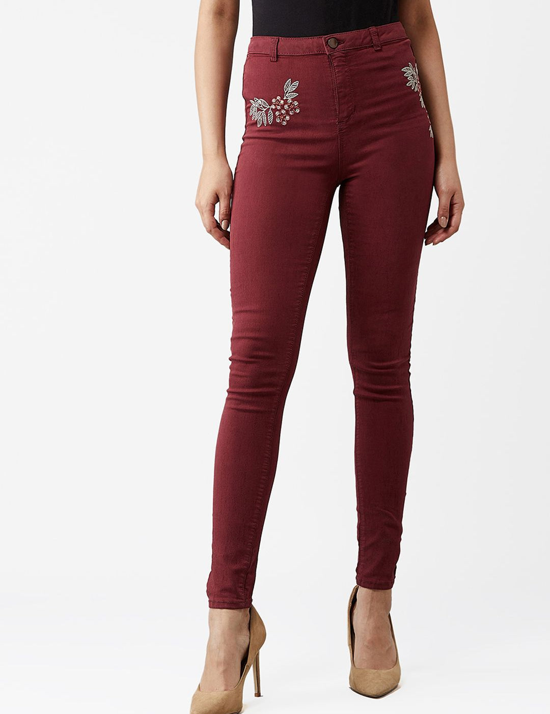 Kotty Women Maroon Skinny Fit High Rise Jeans
