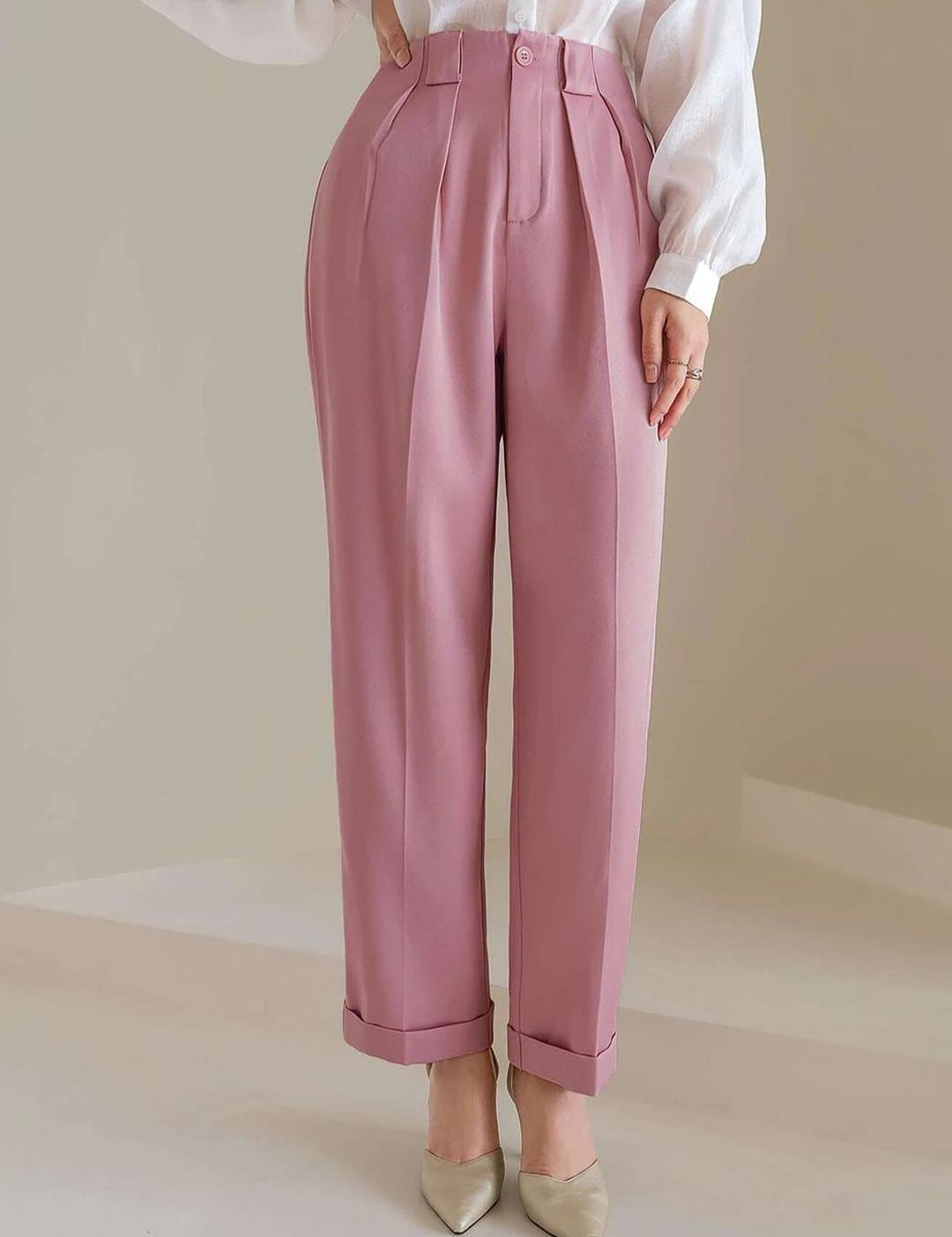 Kotty Women Pink Relaxed Straight Leg Straight Fit High-Rise Trousers