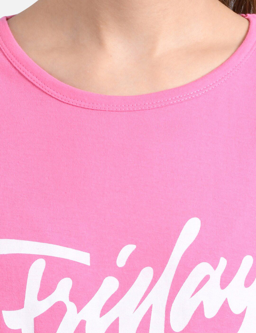 Kotty Women Pink Printed Round Neck T-shirt