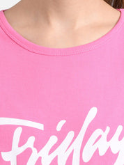 Kotty Women Pink Printed Round Neck T-shirt